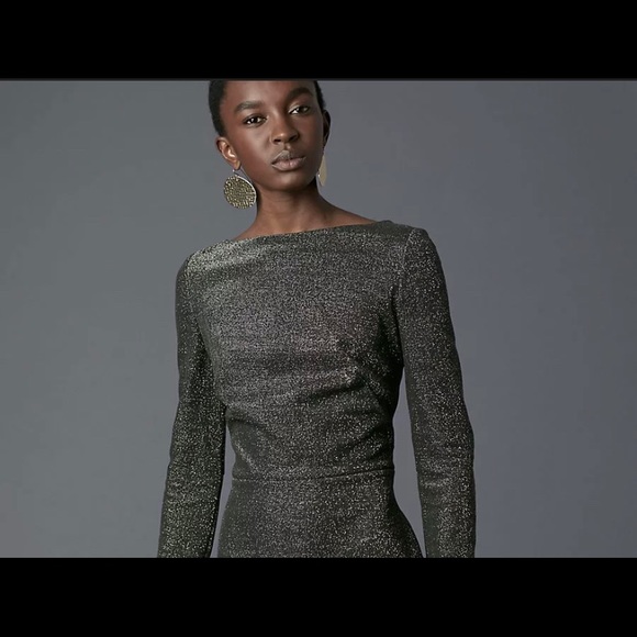 NWT Diane von Furstenberg Long-Sleeve Metallic-Knit Mini Dress - Picture 4 of 16